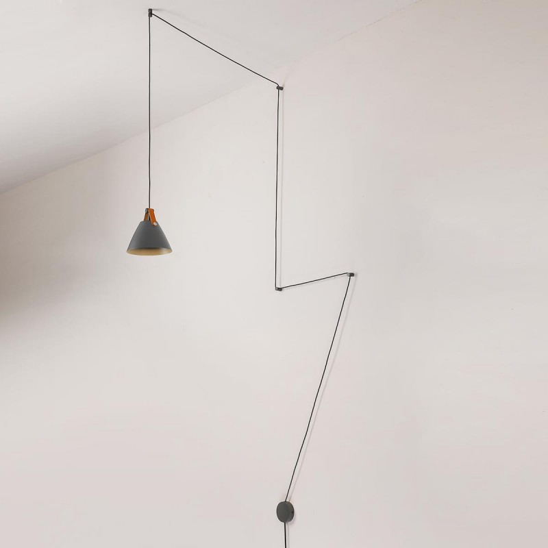 Leather pendant lamp "Sam" with socket