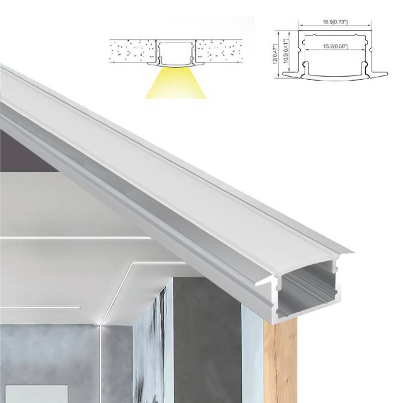 Aluminum profile for recessed LED strip ≤ 15mm - 18.5x12mm - 2 meters