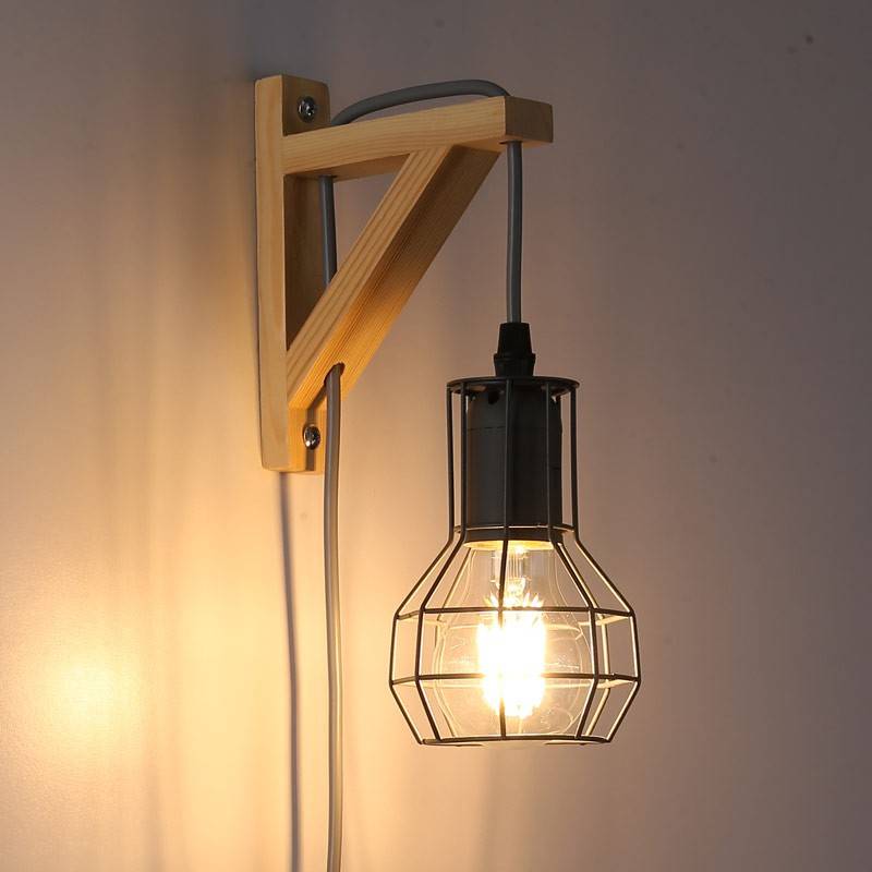 Cage wooden wall light "MICA" Bulb included
