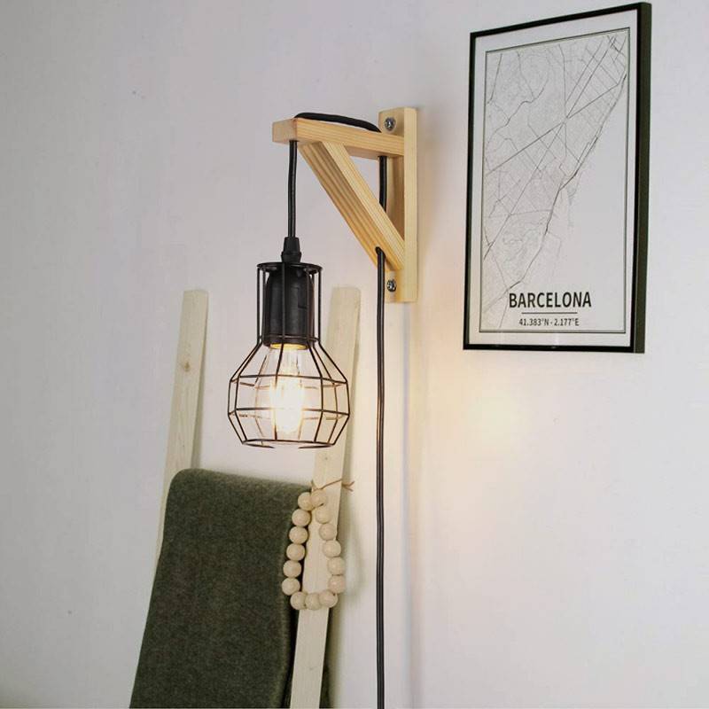 Cage wooden wall light "MICA" Bulb included