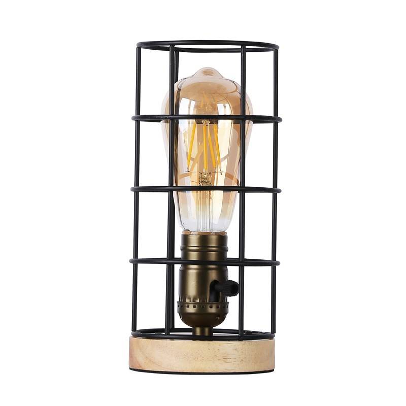 Vintage industrial style table lamp wood and grille "GREGOR".