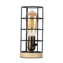 Vintage industrial style table lamp wood and grille "GREGOR".