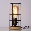 Vintage industrial style table lamp wood and grille "GREGOR".