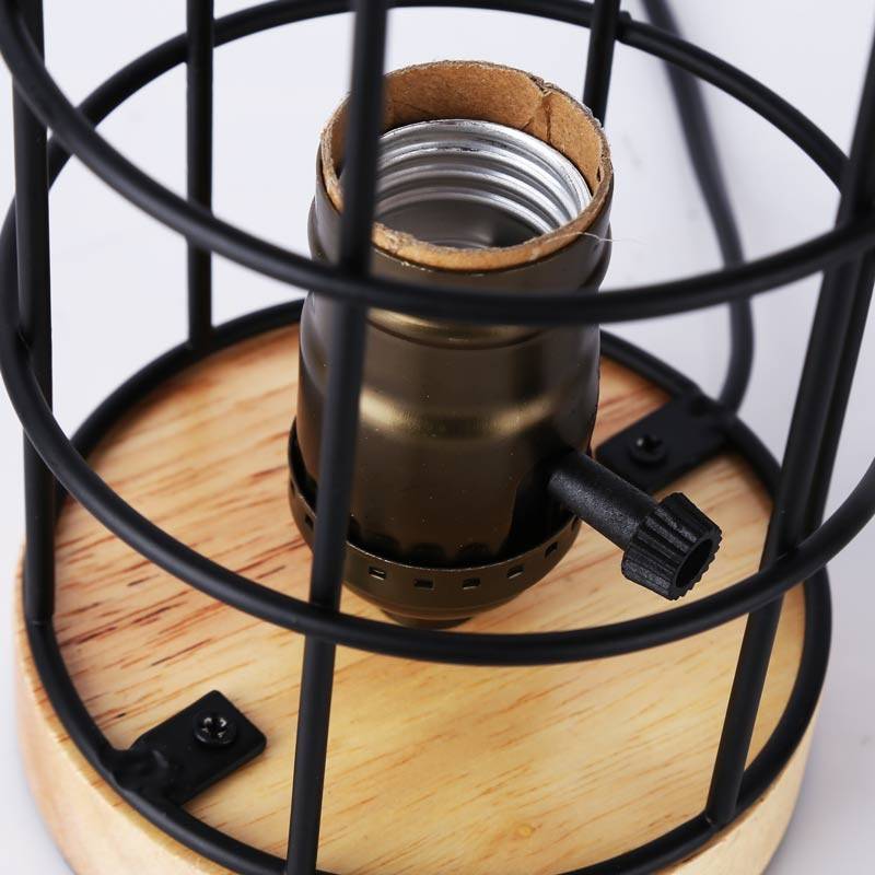 Vintage industrial style table lamp wood and grille "GREGOR".