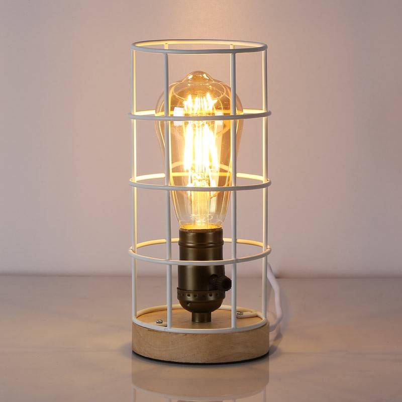Vintage industrial style table lamp wood and grille "GREGOR".