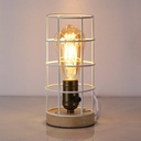 Vintage industrial style table lamp wood and grille "GREGOR".