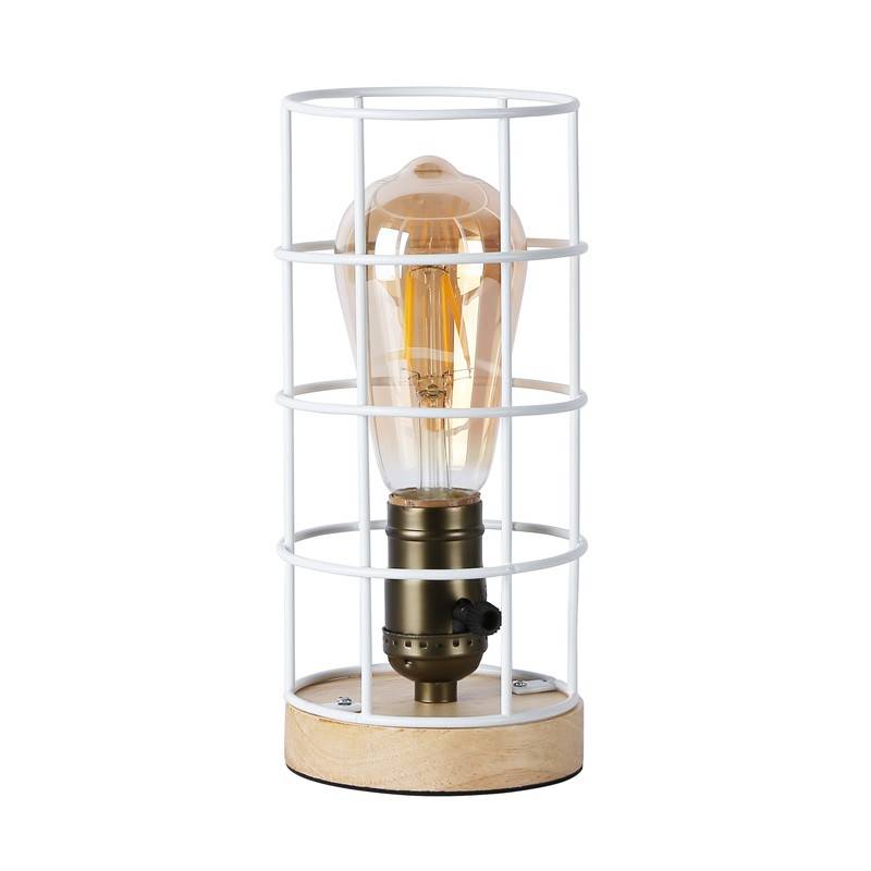 Vintage industrial style table lamp wood and grille "GREGOR".