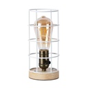 Vintage industrial style table lamp wood and grille "GREGOR".