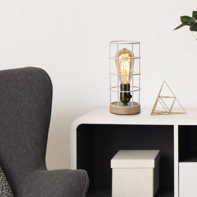 Vintage industrial style table lamp wood and grille "GREGOR".