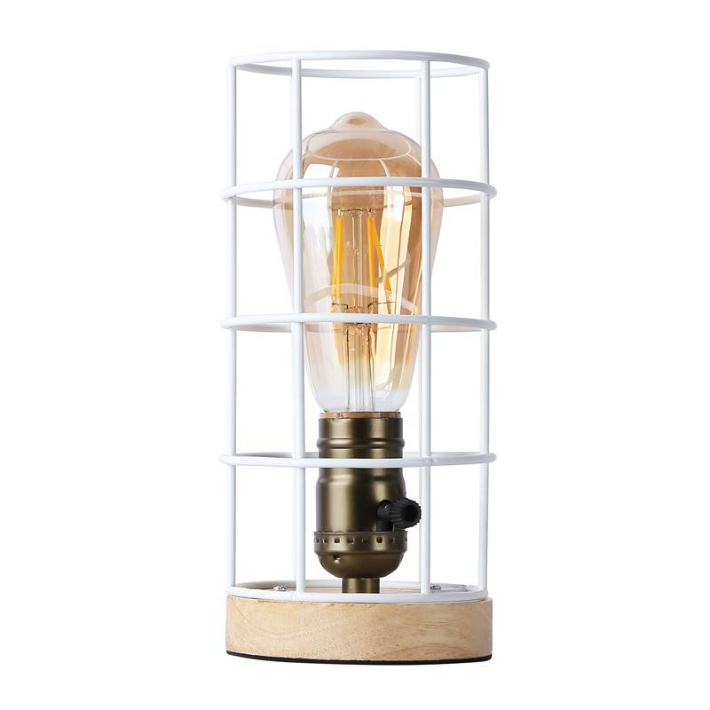 Vintage industrial style table lamp wood and grille "GREGOR".