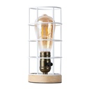 Vintage industrial style table lamp wood and grille "GREGOR".