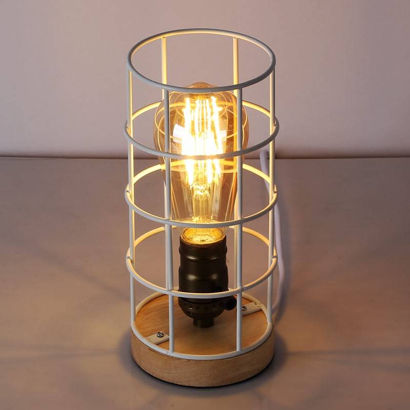 Vintage industrial style table lamp wood and grille "GREGOR".