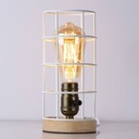 Vintage industrial style table lamp wood and grille "GREGOR".
