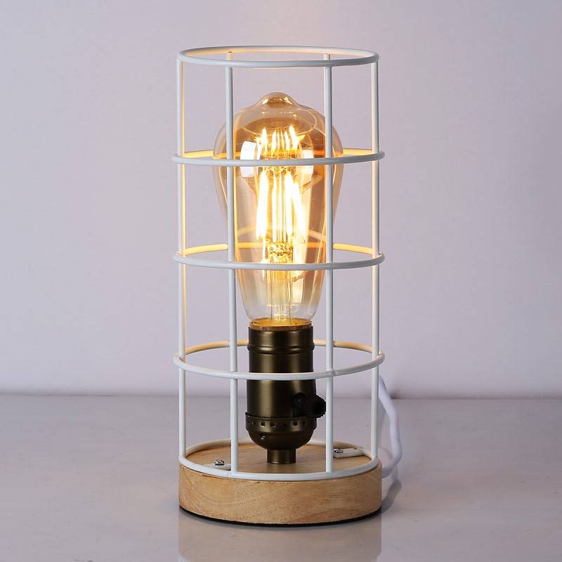 Vintage industrial style table lamp wood and grille "GREGOR".