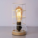 Vintage industrial style table lamp wood and grille "GREGOR".