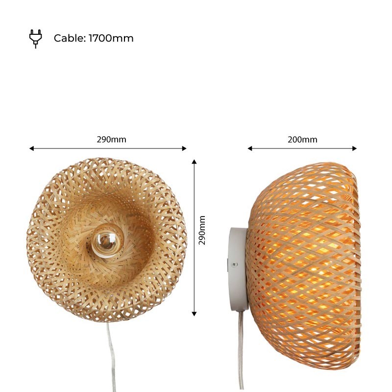 Wicker wall lamp with plug "Round".