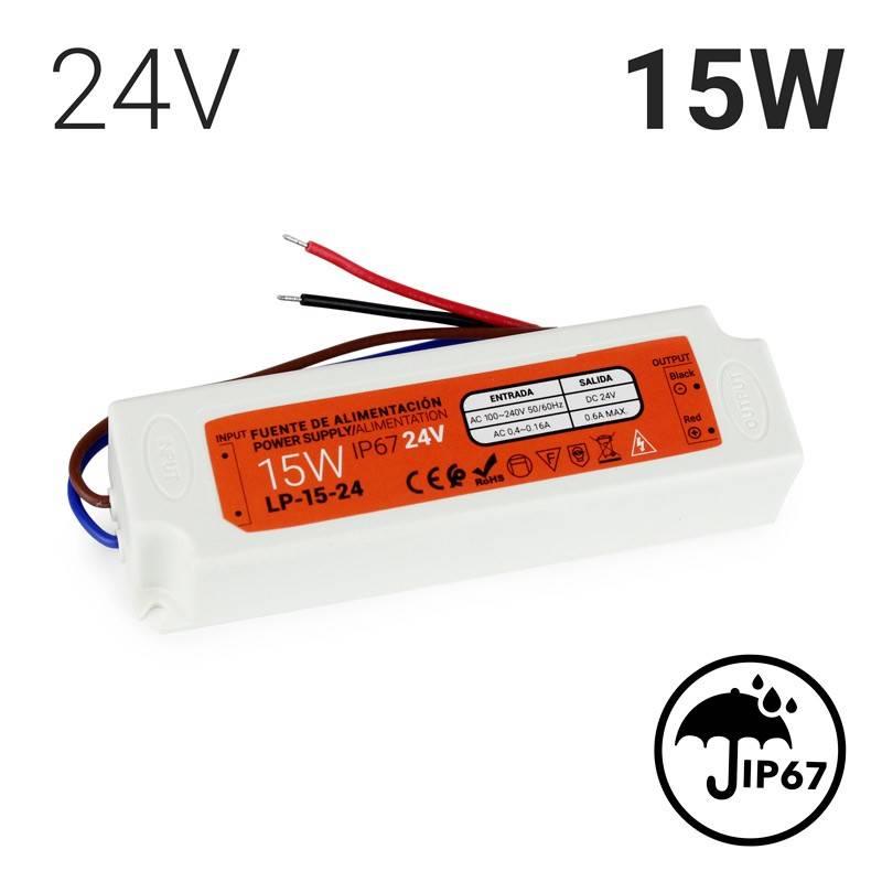 Compact waterproof power supply 24V 15W IP67