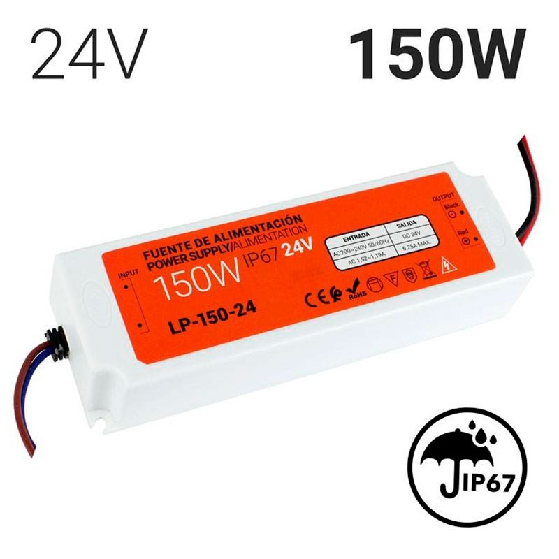 Compact waterproof power supply 24V 150W IP67