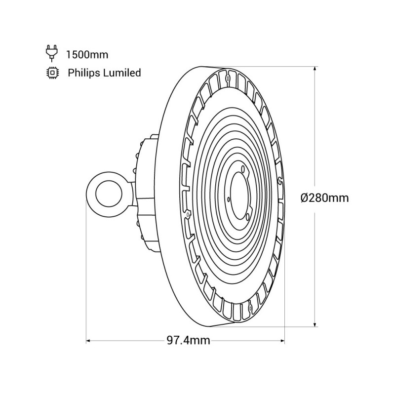 Industrial LED High Bay - LIFUD Driver - 150W - 160lm/W - PHILIPS Chip - Dimmable 1-10V - IP65
