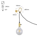 Gold Interior Wall Sconce with Socket and Switch for Bedroom, Staircase, Desk