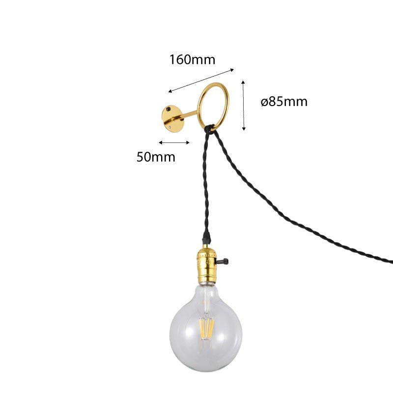 Gold Interior Wall Sconce with Socket and Switch for Bedroom, Staircase, Desk
