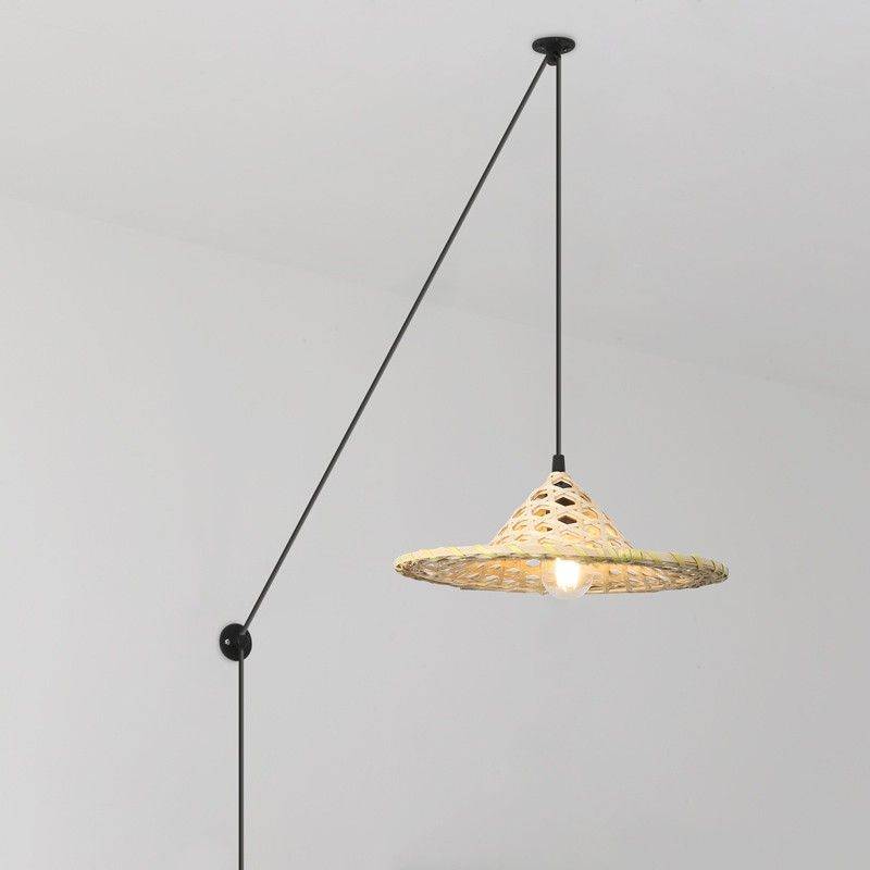 Adjustable wicker pendant lamp "Nona" - with switch and plug - E27