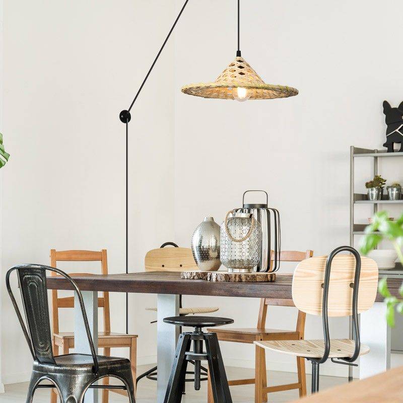 Adjustable wicker pendant lamp "Nona" - with switch and plug - E27