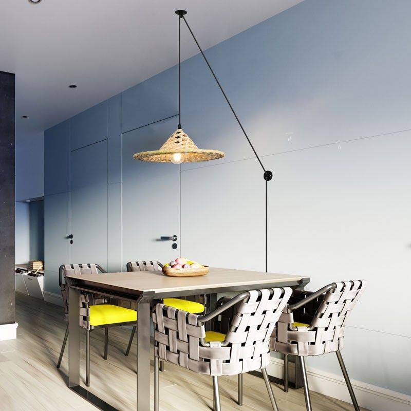 Adjustable wicker pendant lamp "Nona" - with switch and plug - E27