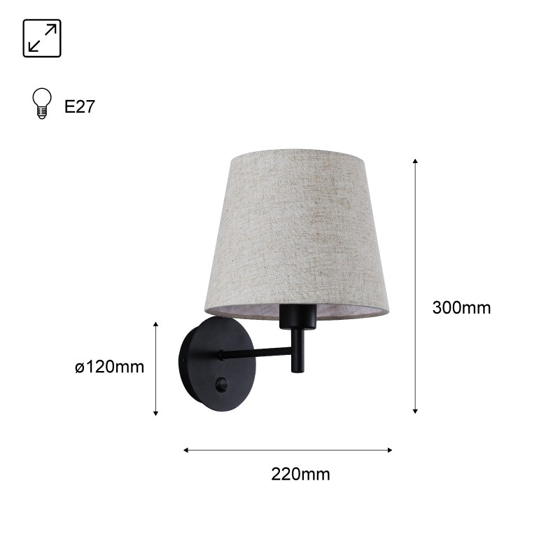 Wall light with shade and switch Classic "RIGA" - E27