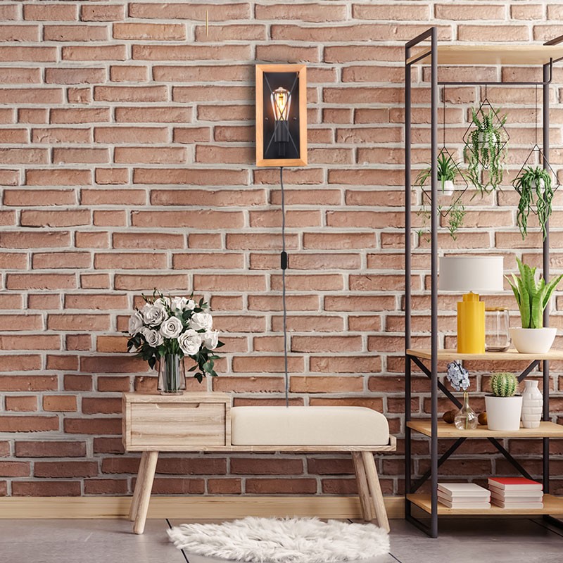 Wall lamp in wood and metal, with cable and plug "Montse" - E27
