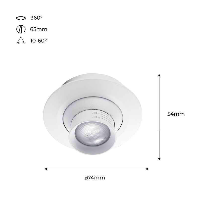 LED recessed spotlight with zoom - Adjustable - Cree Chip - 2700K - 3W