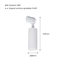 Single-phase track spotlight with adjustable light angle and 8W articulated spotlight in 2800K