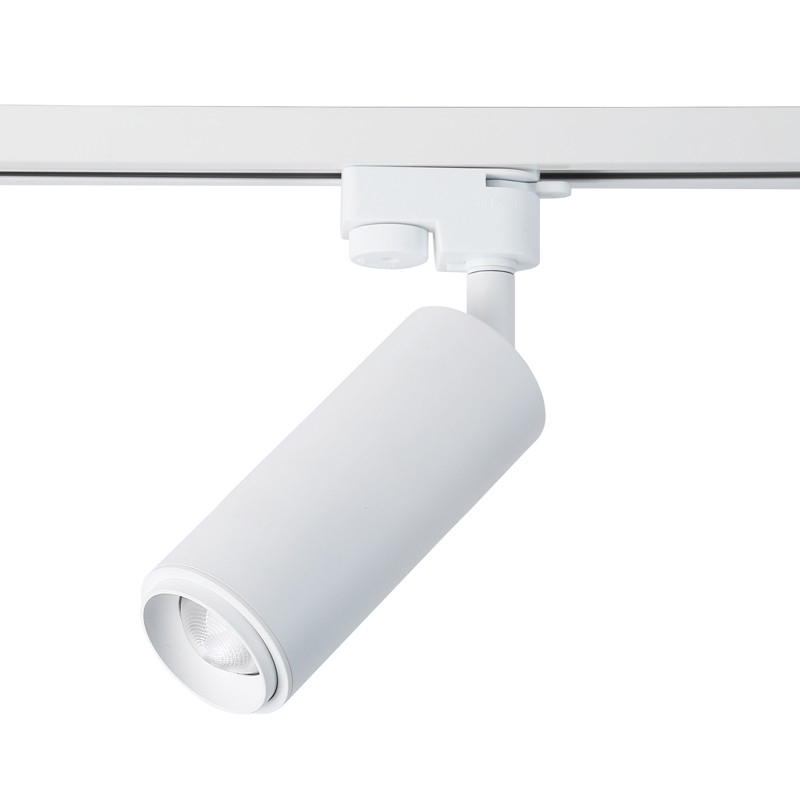 Single-phase track spotlight with adjustable light angle and 8W articulated spotlight in 2800K