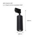 Single-phase track spotlight with adjustable light angle and 8W articulated spotlight in 2800K