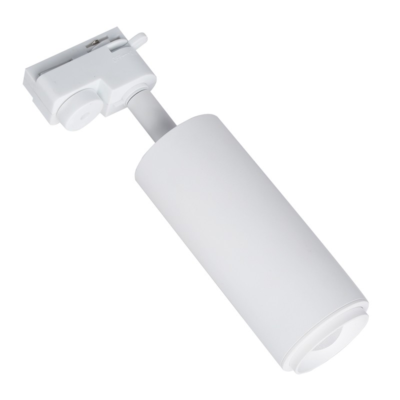 Single-phase track spotlight with adjustable light angle and 8W articulated spotlight in 2800K
