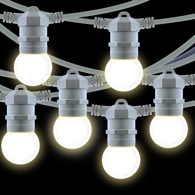Outdoor light garland kit 10 meters + 10 LED bulbs E27 1W - Warm white