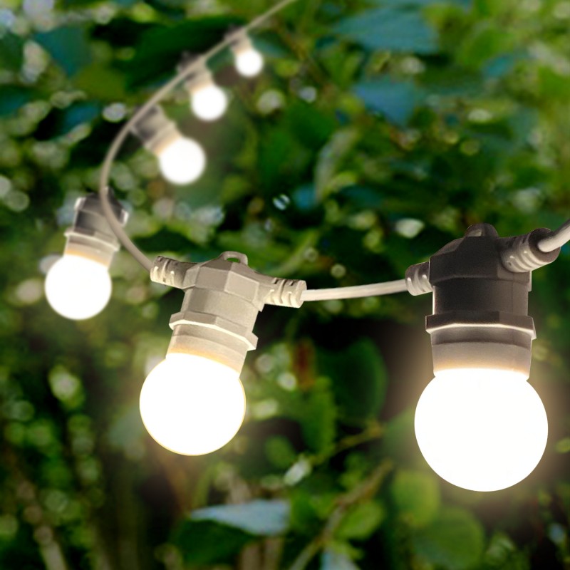 Outdoor light garland kit 10 meters + 10 LED bulbs E27 1W - Warm white