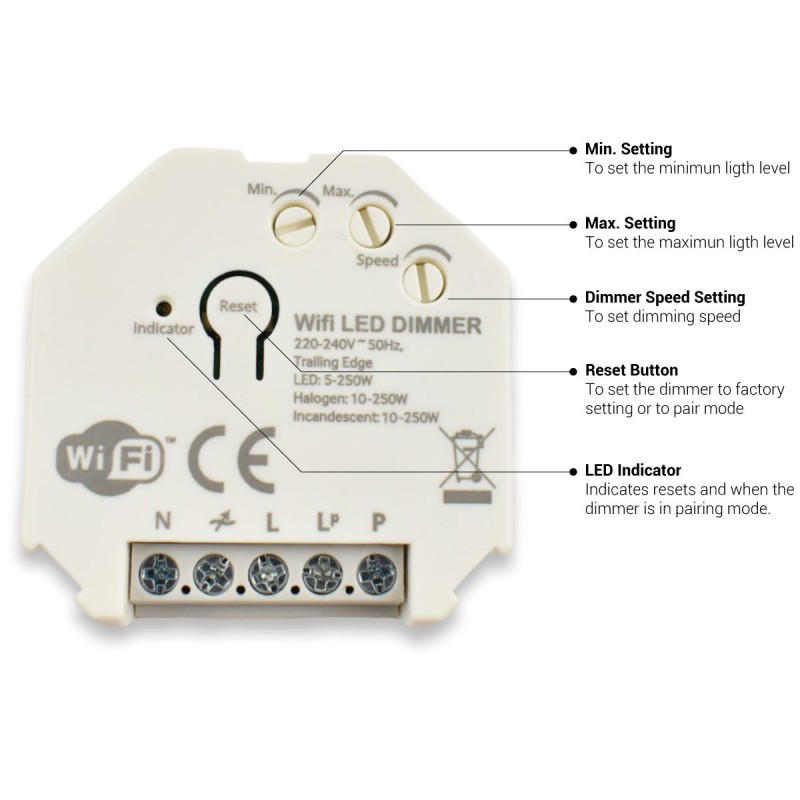 Dimmer SMART WIFI 250W Tuya APP - PUSH