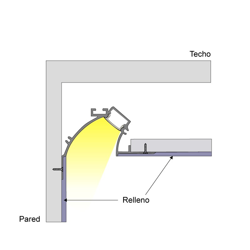 LED strip profile integration / corner trimless - Washer effect - 59 x 72mm - With diffuser - 2 meters