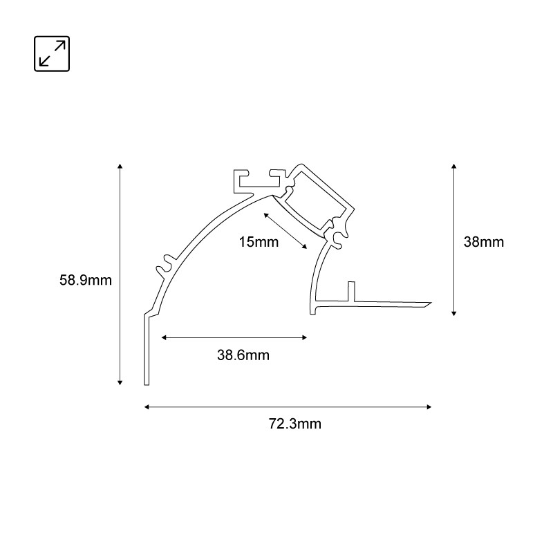 LED strip profile integration / corner trimless - Washer effect - 59 x 72mm - With diffuser - 2 meters