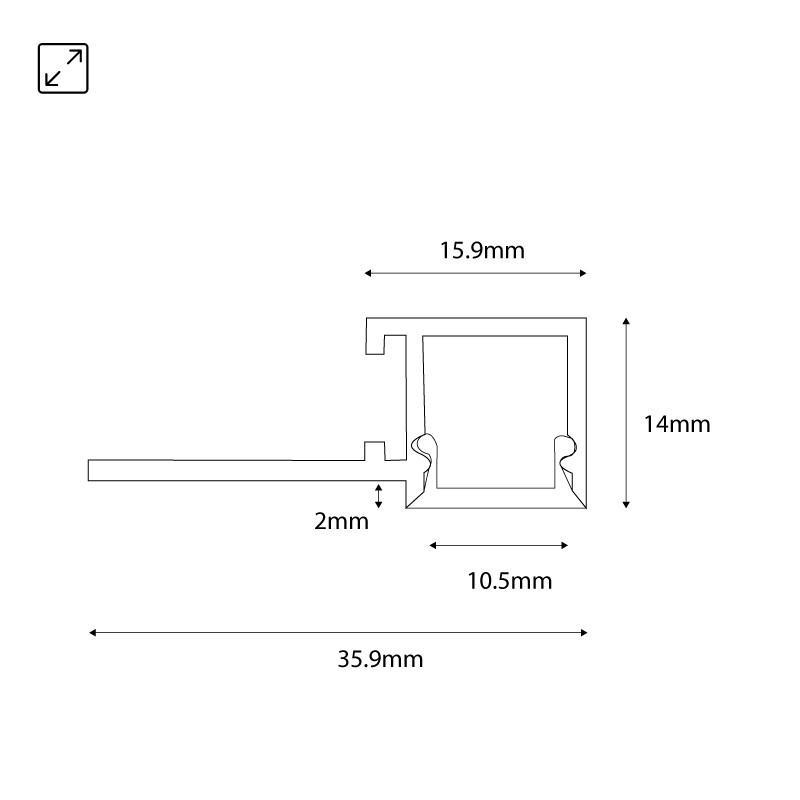LED strip profile integration / trimless - One fin - 14x35mm - With diffuser - 2 meters