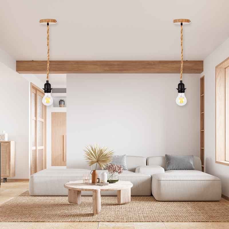 Wood and rope pendant lamp for bulb E27 130cm