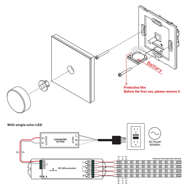 SUNRICHER - Perfect RF single-color dimmer rotary switch for LED lighting - Perfect RF