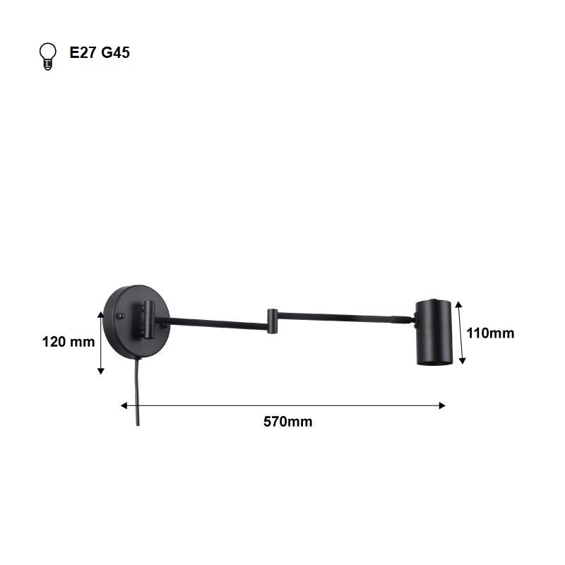 Extendable wall light with socket "Lisa" - E27 G45