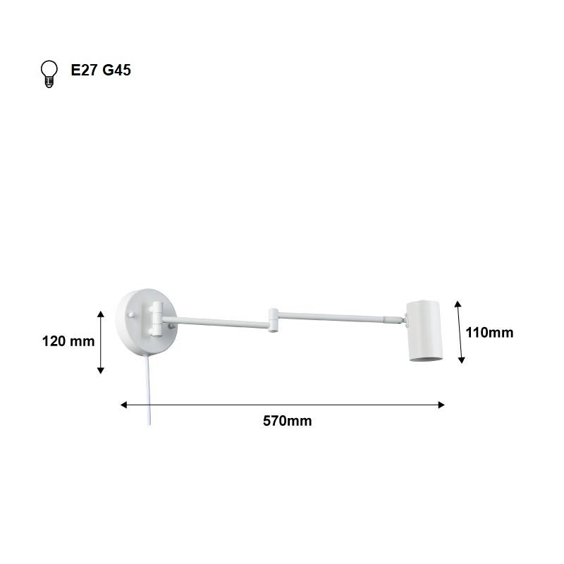 Extendable wall light with socket "Lisa" - E27 G45