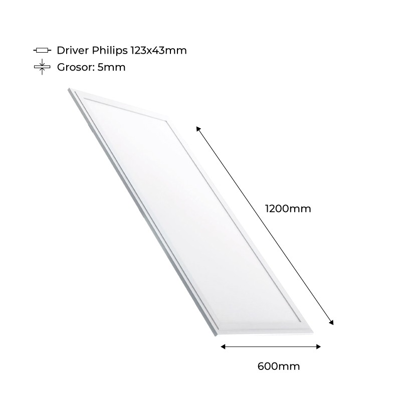 Recessed LED Panel 1200X600mm Slim 72W PHILIPS DRIVER UGR19 with mounting KIT
