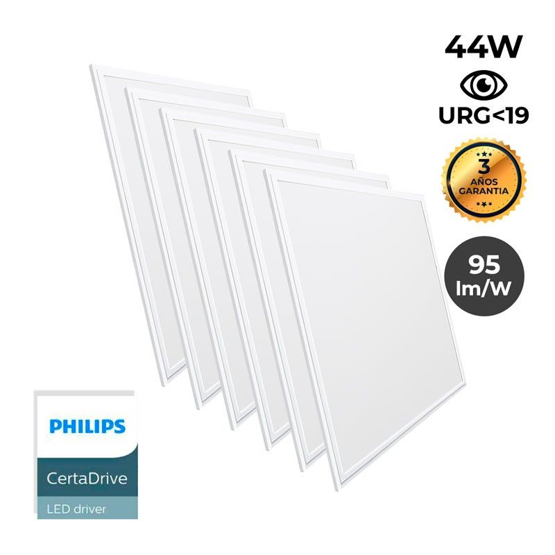 Pack of 6 slim LED panels 60X60 cm - Driver Philips - 44W - UGR19