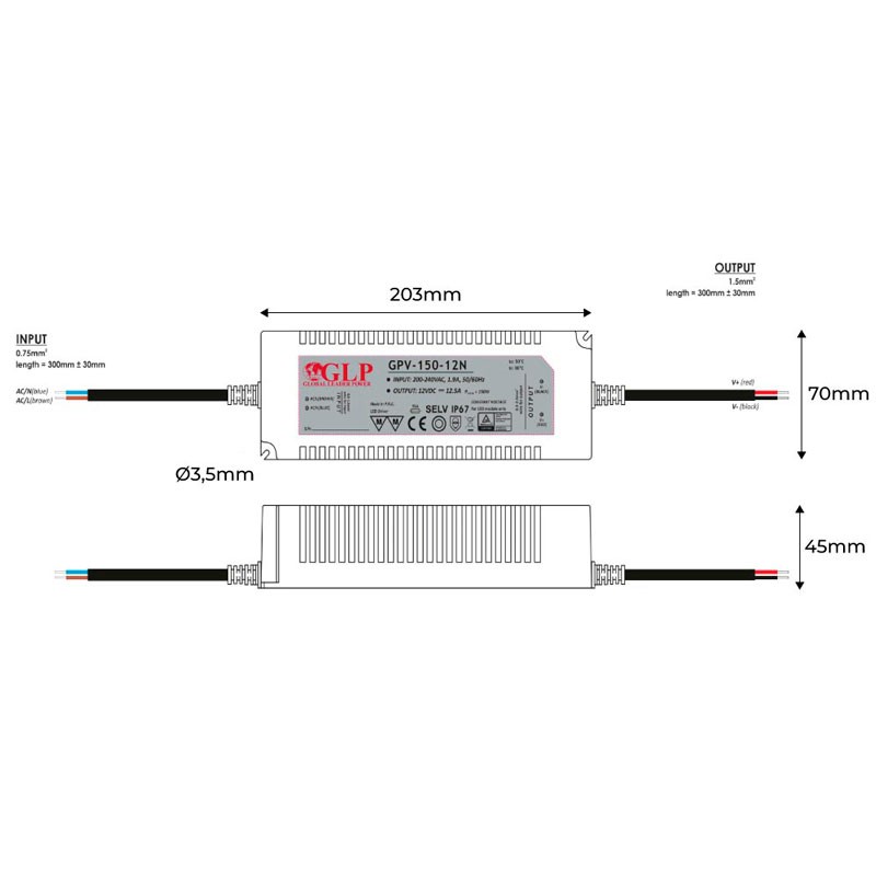 Watertight power supply 150W 24V IP67- GLP