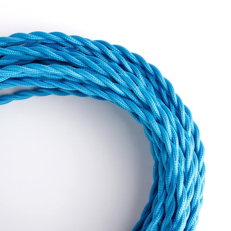 Braided Cable Covered in Silk Effect Fabric Blue Color