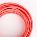 Round electric cable covered in silk effect fabric in pink and yellow colors